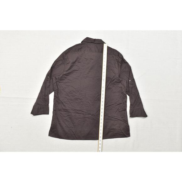 Chico's Brown 100% Cotton Long Sleeve Button-Down Top Size 2 - Picture 4 of 8
